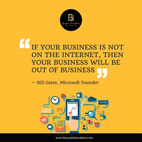 This is a very famous quote by Microsoft's Founder, Bill Gates. This quote states the importance of Digital Marketing and having your business online. Increase your visibility and give an online presence to your Business. Contact Bryzen Innovations today. #digitalmarketing #digitalmarketingagency #digitalmarketingexpert #ecommerce #ecommercewebdesign Digital Marketing Motivational Quotes, Digital Marketing Quotes Business, Agency Quotes, Marketing Quotes Funny, Business Rules Quotes, Small Business Owner Quotes, Business Owner Quote, Online Marketing Quotes, Innovation Quotes