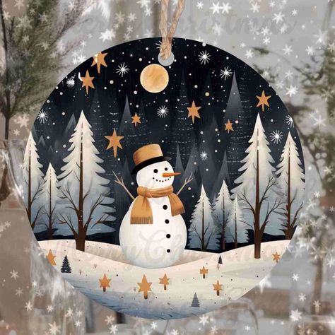 3d Snowman, Polar Bear Ornaments, 3d Tree, Snowman Ornament, Christmas Wood Crafts, Snowman Ornaments, Round Ornaments, Santa Ornaments, Christmas Paintings