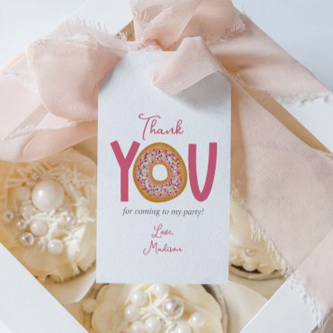 $10.9 | Cute Pink Donut Birthday Party Favor - donut birthday favor tag, gift tag, donut tag, cute sticker, doughnut, sprinkles, pastel pink colorful, girl girly, thank you Donut Birthday Party, Pink Donut, Donut Birthday Parties, Donut Birthday, Pink Donuts, Birthday Favors, Birthday Party Favors, Crafty Things, Favor Tags