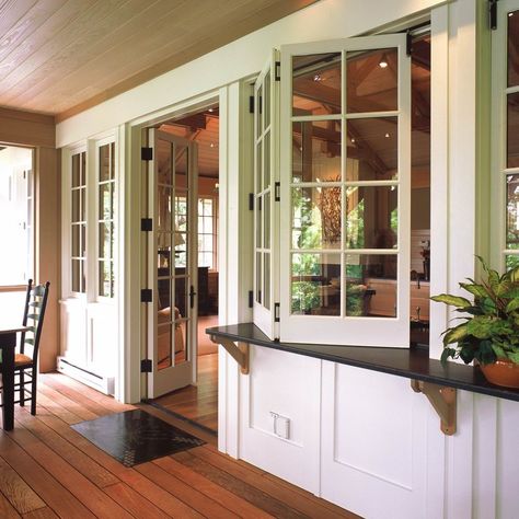 Brewer Creek Cottage: Folding window dividers for a screened in porch. Porch Design Ideas, Screened Porch Designs, House With Porch, Porch Design, Kitchen Area, Screened In Porch, Screened Porch, Porch Ideas, Home Fashion