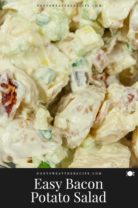 Easy Bacon Potato Salad is a great side dish recipe for your bbq's and picnics. Creamy, tangy, and loaded with bacon! #potato #salad Bacon And Potato Salad, Creamy Potato Salad With Bacon, Bacon Potato Salad Recipe, Quick Potato Salad, Potato Salad With Bacon, Salad Recipes With Bacon, Southern Potato Salad, Potato Salad Recipe Easy, Potato Salad With Egg