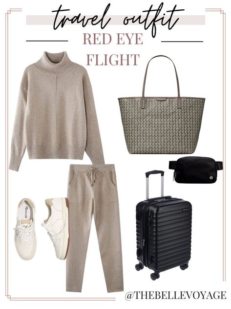 Overnight Airplane Outfit, Travel Wear For Women Airplane, Overnight Travel Outfit, Business Casual Airport Outfit, What To Wear On A Plane, Airport Outfit Comfy Long Flight, Airplane Outfit Comfy, Cute Airplane Outfit, Plane Outfit Airport Style Comfy