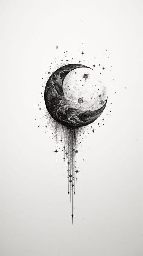 Eclipse Tattoo, Half Moon Tattoo, Full Moon Tattoo, Mystical Tattoos, Galaxy Tattoo, Moon Tattoo Designs, Theme Tattoo, Creepy Tattoos, Space Tattoo