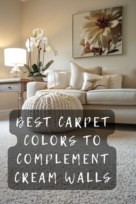 Need a carpet that matches your cream walls? 🏠✨ Explore top carpet colors that blend beautifully with a creamy backdrop. Click for stylish ideas! 🎨🛋️ #HomeDecor #InteriorDesign #CreamWalls #CarpetColors #RoomMakeover Beige Living Room Carpet, White Walls Carpet Color, Paint And Carpet Color Combinations, Living Room Wall To Wall Carpet, Dark Carpet Living Room Ideas, Lounge Carpet Ideas, Living Room Carpet Ideas Wall To Wall, Neutral Carpet Living Room, Carpeted Living Room Ideas