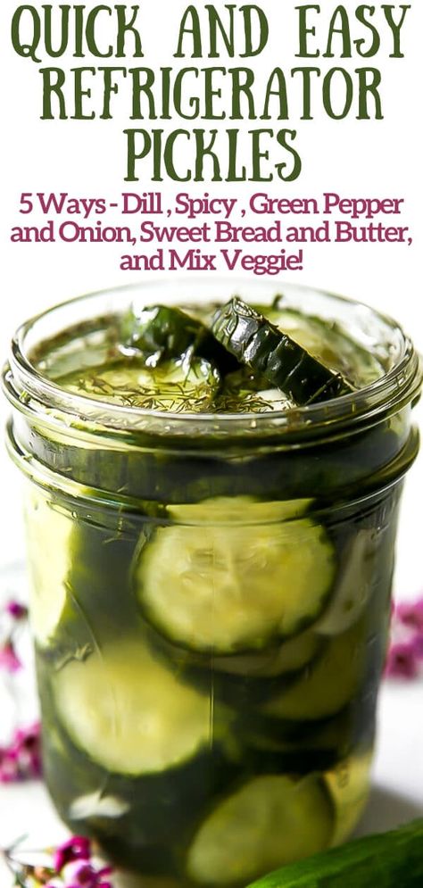 Vegan Canning, Cucumbers Recipes, Sweet Refrigerator Pickles, Pickles Homemade Easy, Pickles Cucumbers, Pickled Things, Refrigerator Pickle Recipes, Pickled Green Tomatoes, Vegan Staples