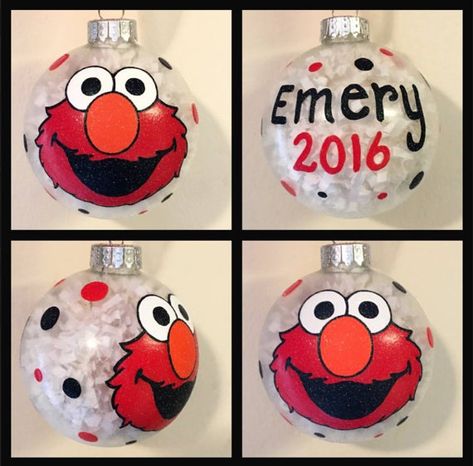 Elmo Hand Painted Ornament Elmo Gifts Sesame Street Gift Elmo Ornament, Painting Glass Ornaments, Sesame Street Crafts, Glass Ornaments Diy, Cartoon Ornaments, Elmo Christmas, Sesame Street Christmas, Cricut Ornaments, Christmas Art For Kids