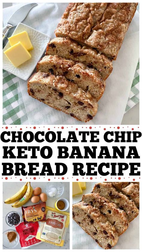 Chocolate Chip Keto Banana Bread Recipe! #keto #ketorecipes #ketobananabread #bananabread #lowcarb #lowsugar Banana Bread Recipe Keto, Keto Banana Bread Recipe, Banana Bread Low Carb, Low Carb Banana Bread, Low Carb Banana, Keto Banana, Keto Banana Bread, Keto Chocolate Chips, Diet Breakfast Recipes