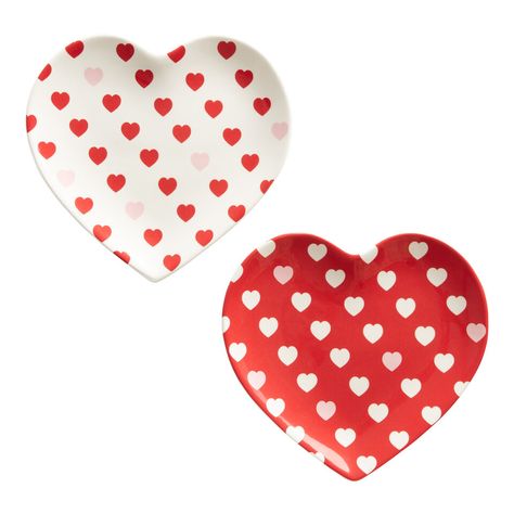 Red And White Heart Shaped Salad Plate Set Of 2 - World Market Valentines Brunch, Appetizer Salad, Pink Dinnerware, Salad Dessert, Cost Plus World Market, Appetizer Plates, Dessert Plates, Heart Decorations, Salad Plate