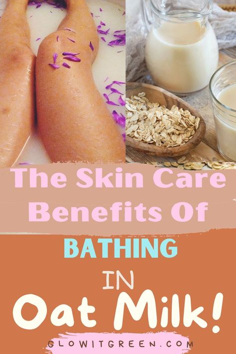 Discover the soothing skincare benefits of bathing in Oat milk at Glowitgreen.com! Hydrate and soften rough dry skin with this nutritious plant milk that is easy to make at home! Get a DIY recipe for a soothing Oat milk bath recipe, and soothe and moisturize your skin for a luminous glow! Milk Bath Benefits, Oat Milk Bath, Milk Bath Recipe, Simple Beauty Routine, Milk Baths, Bath Benefits, Skin Care Ingredients, Plant Milk, Bath Recipes