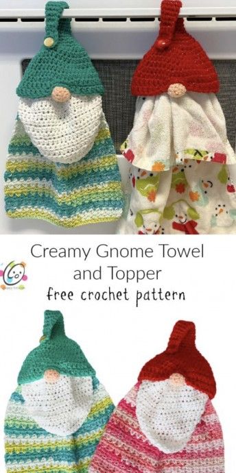 Free Crochet Pattern: Creamy Gnome Hanging Towel Gnome Towel Holder, Crochet Towel Tops, Crochet Towel Topper, Crochet Kitchen Towels, Crochet Gnome, Crochet Towel, All Free Crochet, Macrame Patterns Tutorials, Yarn Tail