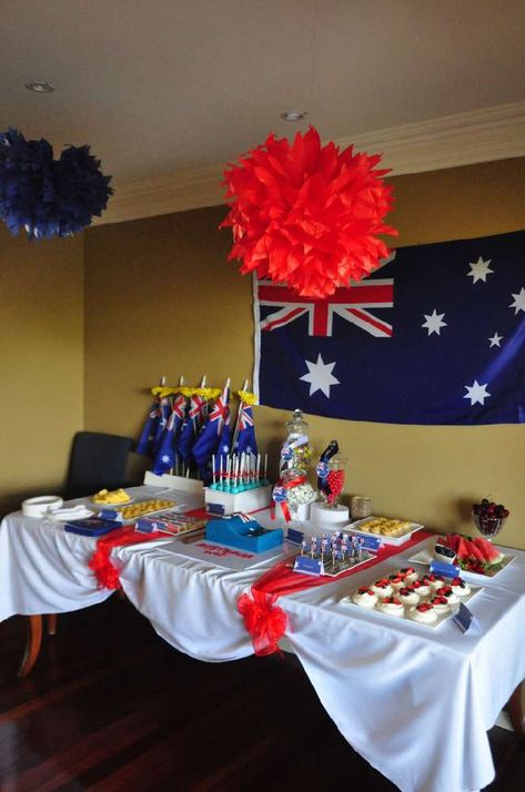 Australia Day Party Ideas | Photo 1 of 13 Australia Party Ideas, Australia Theme Party Decoration, Australia Leaving Party, New Zealand Party Theme, Australia Party Decorations, Australia Themed Party, Australia Birthday Party, Australia Day Decorations, Australia Day Party