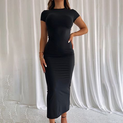 Hot sale ladies solid color bodycon midi dresses women casual dress Sundress Bodycon, Casual Sundress, Womens Long Dresses, Long Bodycon Dress, Women's Robe, Slim Shorts, Wholesale Dress, Measurement Chart, Friends Fashion