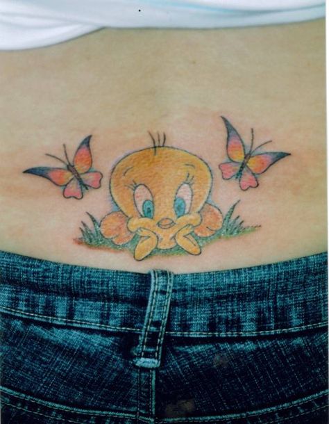 Tweety Bird Tattoo, Yellow Bird Tattoo, Tweety Bird Drawing, Painless Tattoo, Small Butterfly Tattoo, Tattoo Pictures, Cartoon Character Tattoos, Bird Tattoo, Laser Tattoo Removal