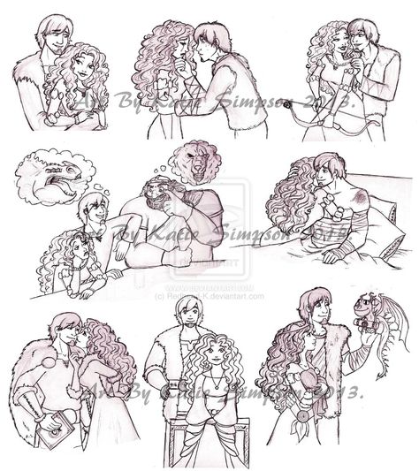 Hiccup and Merida doodles ! I love this :) Hiccup Sketch, Wedding Tapestry, Merida And Hiccup, Sketch Dump, Disney Crossovers, In Your Arms, Dreamworks Animation, Train Your Dragon, Hiccup