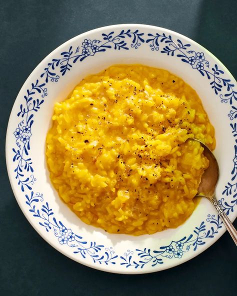 Risotto alla Milanese | Saveur Saveur Recipes, Risotto Milanese, Risotto Alla Milanese, Risotto Dishes, Creamy Rice, Rice Dish, Risotto Recipes, Rice Dishes, Classic Food