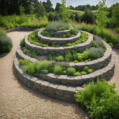 Spiral Herb Beds: 8 Simple Steps to Elevate your Garden - Herban Farmstead Circular Garden Design, Circular Garden, Spiral Garden, Herb Garden Design, Garden Design Plans, Garden Boxes, Garden Fencing, Gardening Plants, Garden Stones