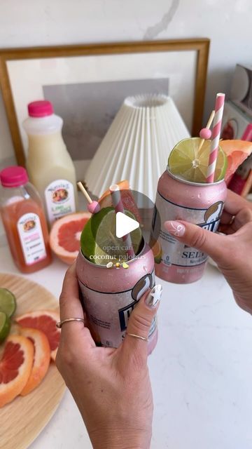 Deborah Trette on Instagram: "dreamy + refreshing open can coconut palomas! used my favorite ever @nataliesoj for this cocktail trend! Their juices are always SO fresh, delish and worth the squeeze! remove the tops of your can and follow the recipe below:

1.5 oz tequila
1 oz cointreau
2 oz Natalie’s grapefruit juice 
1/2 oz of Natalie’s lime juice 
splash of coconut cream 

pour out about half of seltzer water and add your mix — ice and garnish! 🍋‍🟩🍊

inspired by @clarapeirce 

enjoy!

#DrinkNatalies

#opencan #cocktails #cocktailrecipes #summer #summerideas #summerrecipes #drinkrecipes #dinnerparty #hostingideas #summerparty #backyardparty #poolday" Open Can Cocktail Recipe, Open Can Cocktail, Juice Splash, Cocktail Trends, Parents Weekend, Top Drinks, Seltzer Water, 24th Birthday, Grapefruit Juice