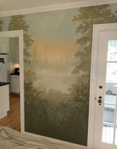 Room Murals Aesthetic Paint, Vintage Wall Mural Ideas, Faux Painted Wallpaper, Small Wall Mural, Victorian Wall Mural, Victorian Mural, Painting My Wall, Aesthetic Accent Wall, House Wall Mural