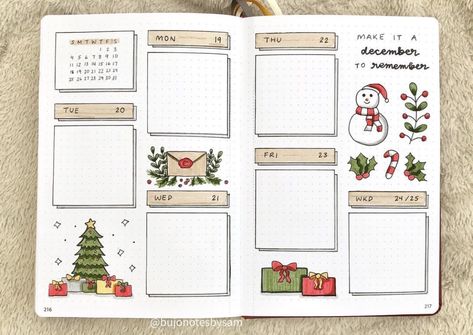 December Bujo Theme Christmas, December Bujo Weekly Spread, Bujo Christmas Theme, Bullet Journal Decembre, December Planner Ideas, Christmas Weekly Spread, December Journal Ideas, Bujo Christmas, December Bullet Journal Ideas