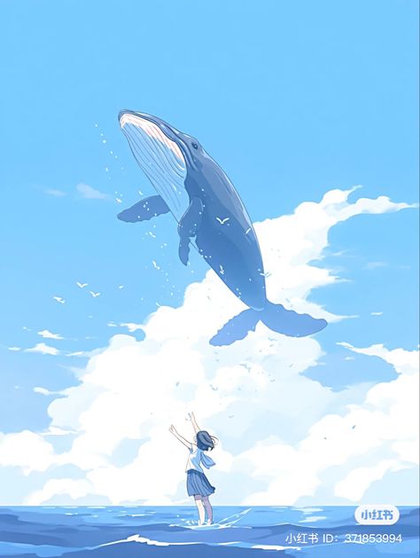 Whale Anime, A Whale, Blue Whale, Blue Art, Pretty Wallpapers, Dolphins, Aesthetic Anime, Anime Drawings, Anime Wallpaper