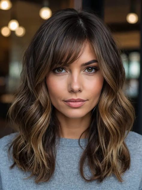 28 Stunning Balayage Hair Color Ideas for Brunettes to Shine This Summer Highlight In Brunette Hair, Summer To Fall Balayage, Brunette Hair On Fair Skin, Fall Hair Short Brunette, Summer Baylage Brunette, Summer To Fall Hair Transition Brunette, Caramel Highlights For Brunettes, Medium Length Dimensional Brunette, Hair Colour Ideas For Brunettes Caramel Highlights Medium Lengths