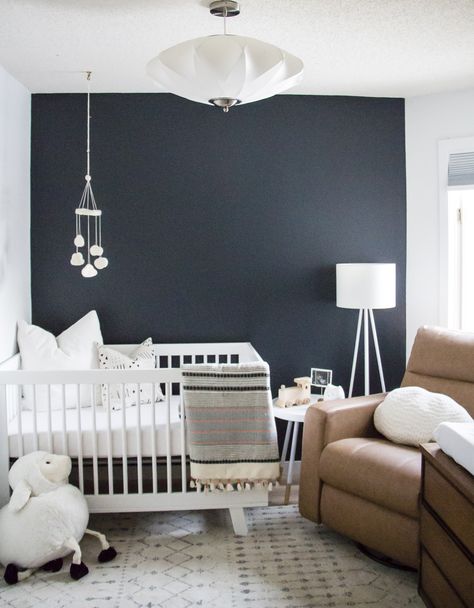 nursery reveal Blue Feature Wall, Simple Nursery, Gender Neutral Nursery, Baby Bedroom, Nursery Inspiration, Modern Nursery, Office Room, Baby's Room