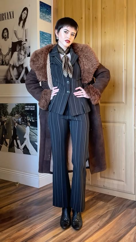 Ciara Maher / ciaramaher.x Band Manager Outfit, Eclectic Vintage Fashion, 90s Vampire Aesthetic Outfit, Penny Lane Coat Outfit, Fitted Cardigan Outfit, Winter Goth Outfits, Outfit To Draw, Cats Outfits, Eclectic Outfit