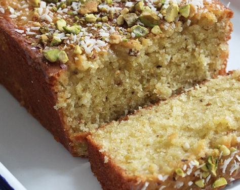 Learn more about Lemon, Coconut, and Pistachio Cake from SideChef! Exquisite Desserts, Pistachio Cake Recipe, Butter Rolls, Lemon And Coconut Cake, Pistachio Recipes, Bolo Fit, Ice Cream Cookie Sandwich, Lemon Loaf, Pistachio Cake