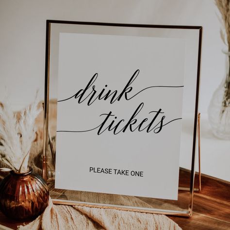 Elegant Black Calligraphy Wedding Drink Tickets Poster - Sympathy Tokens gifts Wedding Drink Tickets, Drink Tickets, Drink Ticket, Whimsical Typography, Black Calligraphy, Ticket Design, Tabletop Signs, Calligraphy Wedding, Wedding Drink