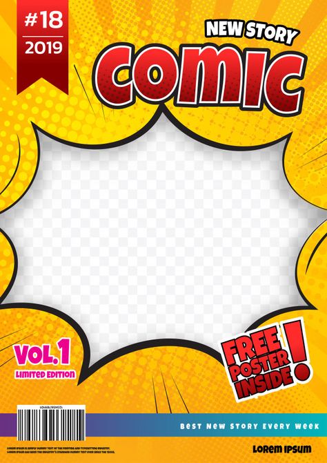 Comic book page design. magazine cover P... | Premium Vector #Freepik #vector #cover #book #design #cartoon Design Magazine Cover, Book Page Design, Comic Book Page, Comic Template, Magazine Cover Page, Magazine Cover Ideas, Magazine Cover Template, Comic Frame, Cover Page Template