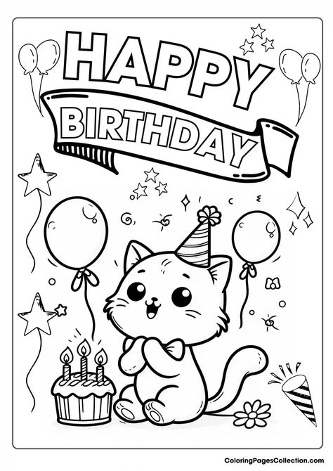 Happy Birthday Coloring Pages - Cute Cakes with Boys, Cats, and Dogs Happy Birthday Colouring In Pages, Happy Birthday Grandma Coloring Page, Birthday Activity Sheet, Free Birthday Coloring Pages, Birthday Card Coloring Printable, Birthday Easy Drawings, Happy Birthday Coloring Pages Printables, Cute Birthday Drawings, Happy Birthday Template Design