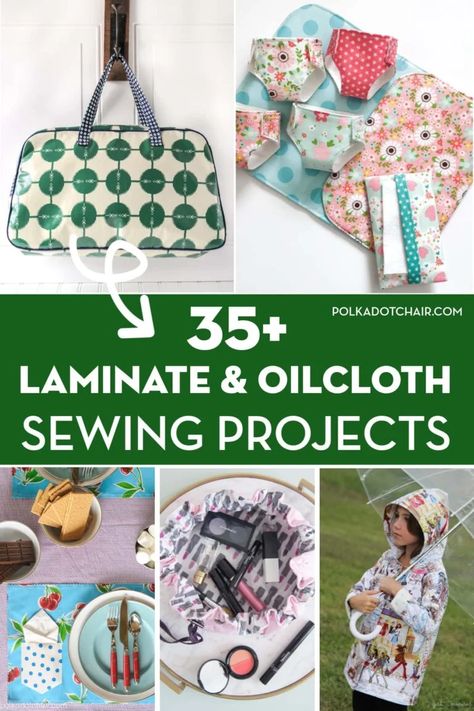 35+ Things to Sew with Oilcloth & Laminate Fabrics | Polka Dot Chair Oil Cloth Projects, Diy Reusable Grocery Bags, Oil Cloth Bags, Cute Pencil Pouches, Cloth Projects, Free Sewing Tutorials, Fabric Bowl, Polka Dot Chair, How To Quilt