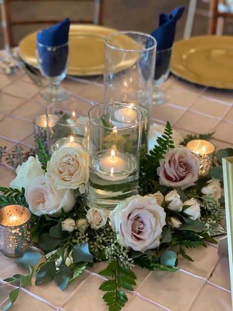 Candles And Floral Centerpieces, Centerpieces Wedding Spring, Wedding Flower Arrangements Table Centerpiece Ideas, Long Table Wedding Centerpieces, Main Wedding Table Decor, Wedding Centerpieces Elegant, Wedding Flower Arrangements Table, Main Table Wedding, Head Table Wedding Decorations