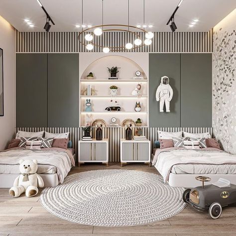 CIRCU | MAGICAL FURNITURE on Instagram: "We bet that this project designed by @arcadia.zayed will give you the right inspiration for a cool and fun shared kids' room design ✨🤍 . 𝑪𝒍𝒊𝒄𝒌 𝒐𝒏 𝒐𝒖𝒓 𝒃𝒊𝒐 𝒇𝒐𝒓 𝒎𝒐𝒓𝒆 𝒎𝒂𝒈𝒊𝒄𝒂𝒍 𝒊𝒏𝒔𝒑𝒊𝒓𝒂𝒕𝒊𝒐𝒏𝒔 👉 @circu_magical_furniture . #CircuMagicalFurniture #CovetHouse #CaffeLatteHome #CovetCollection #CovetedMagazine #BocadoLobo #decorinterieur #dcmoments #HomeMagazineItalia #KidsRoom #KidsRoomDecor #KidsRoomInspo #KidsRoomDesign #KidsRoomIdeas #KidsFurniture #KidsBedroom #KidsLivingRoom #KidsBedroomDecor #KidsBedroomIdeas #Bed #KidsBed" Bedroom For Two Kids, Bedroom For Two, Shared Boys Rooms, Boys Shared Bedroom, Large Headboard, Kids Twin Bed, Circu Magical Furniture, Magical Furniture, Kids Shared Bedroom