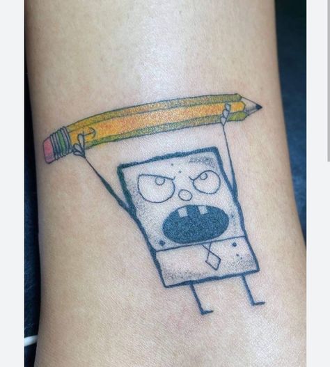 Doodle Bob Tattoo, Spongebob Pencil, Spongebob Tattoo, Pencil Tattoo, Pawprint Tattoo, Manga Tattoo, Harry Potter Tattoos, Cute Little Tattoos, Funny Tattoos