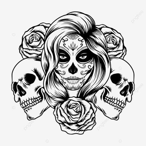 Skull Clipart Simple, Skull Lady Tattoo, Rose Drawing Pencil, Animal Skull Drawing, Sugar Skull Drawing, Super 73, Skull Coloring, Lady Tattoo, Graphics Resources