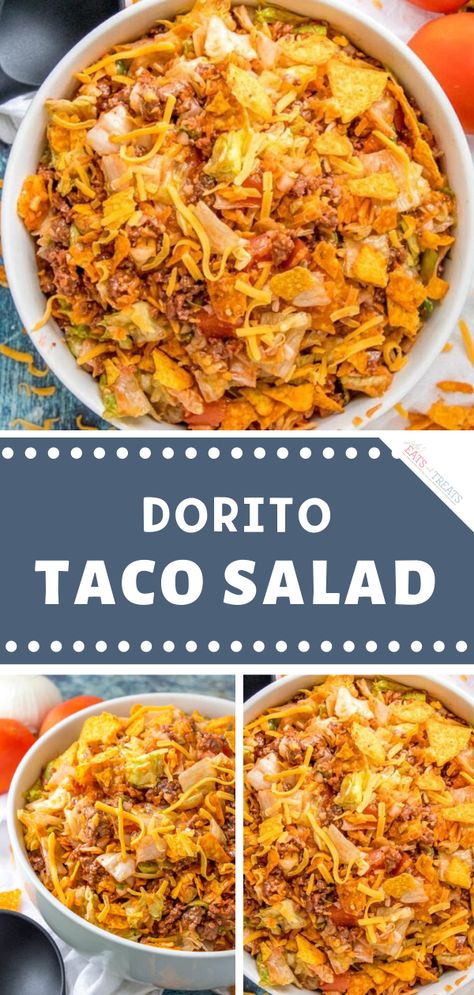 Frito Taco Salad, Nacho Cheese Doritos, Dorito Taco Salad, Dorito Taco Salad Recipe, Taco Salad Recipe Healthy, Dorito Taco, Layered Taco Salads, Easy Taco Salad Recipe, Taco Salad Dressing