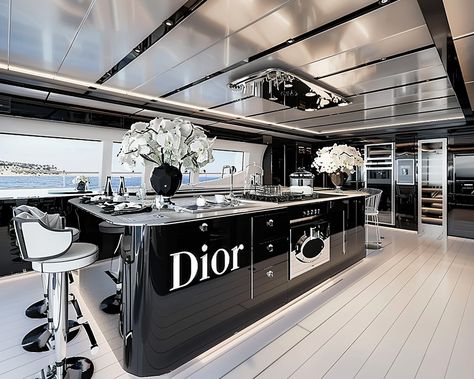 The Dior Yacht Kitchen is a luxurious and stylish culinary space designed for yacht owners who appreciate the finer things in life. This state-of-the-... -  ##aifashion ##digitalart ##digitalartist ##digitalartwork ##dior Yacht Galley, Yacht Kitchen, Red Flower Arrangements, Miele Dishwasher, Beautiful Backsplash, Formal Dinner, Marble Countertops, Custom Cabinetry, Kitchen Art