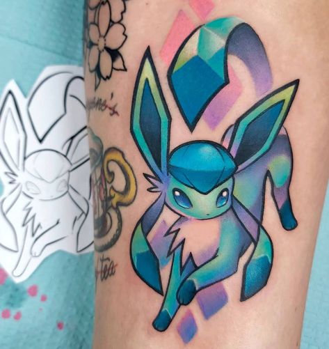 Glaceon Tattoo, Bubble Tattoo, Godzilla Tattoo, Pokemon Tattoos, Trident Tattoo, Pokemon World, Gamer Tattoos, Bright Tattoos, Grunge Tattoo