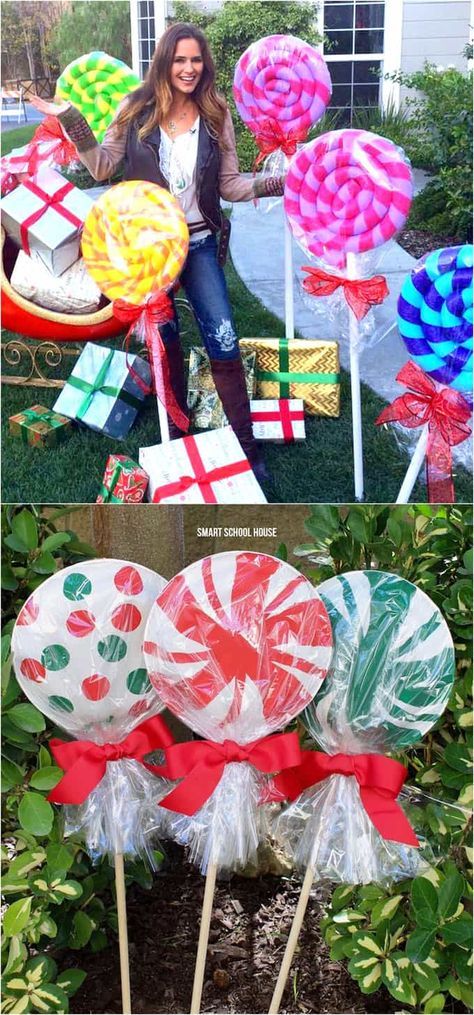 32 beautiful Christmas porches & front doors: how to create DIY outdoor Christmas decorations such as garlands, wreaths, wood signs, ornaments, pots, etc! Outdoor Christmas Decorations Ideas, Nurse Station, Outdoor Christmas Diy, Diy Lights, Christmas Decorations Ideas, Outside Christmas Decorations, Diy Christmas Lights, Christmas Lollipops, Christmas Yard Decorations