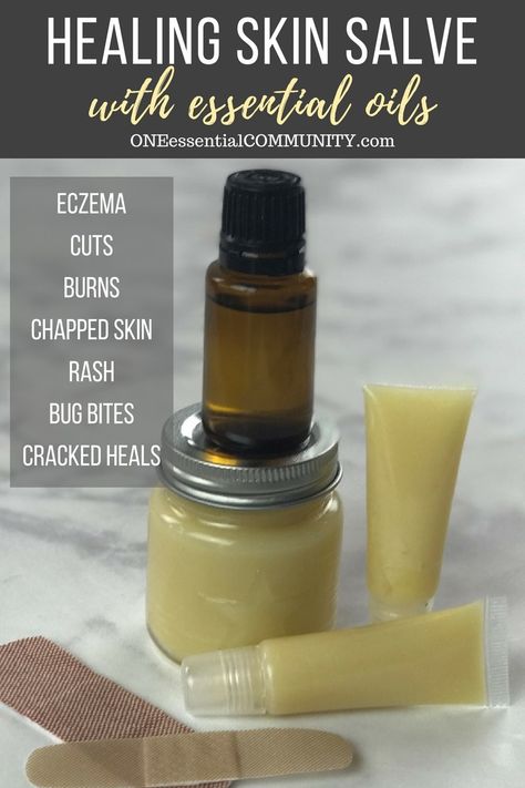 DIY all-purpose essential oil healing skin salve recipe: eczema, chapped skin, cracked heels, minor cuts, bug bites, bee stings, rash, burns, and more. Essential Oil Healing, Shampoo Diy, Healing Salve Recipe, Healing Skin, Helichrysum Essential Oil, Healing Salve, Săpunuri Handmade, Salve Recipes, Homemade Essential Oil