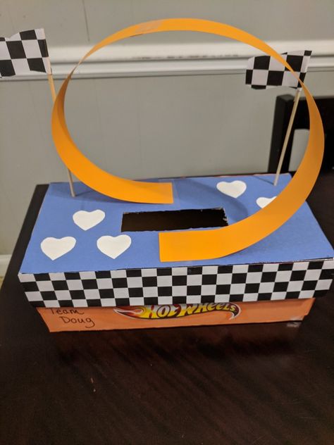 Cute Valentines Box Ideas For Boys, Hot Wheels Box Ideas, Hotwheels Valentines Boxes Diy, Valentine's Day Card Box For Boys, Racecar Valentines Boxes, Camping Valentine Box Ideas, Pre K Valentines Box Boy, Valentines Box Ideas Creative Boys, Preschool Boy Valentine Box Ideas