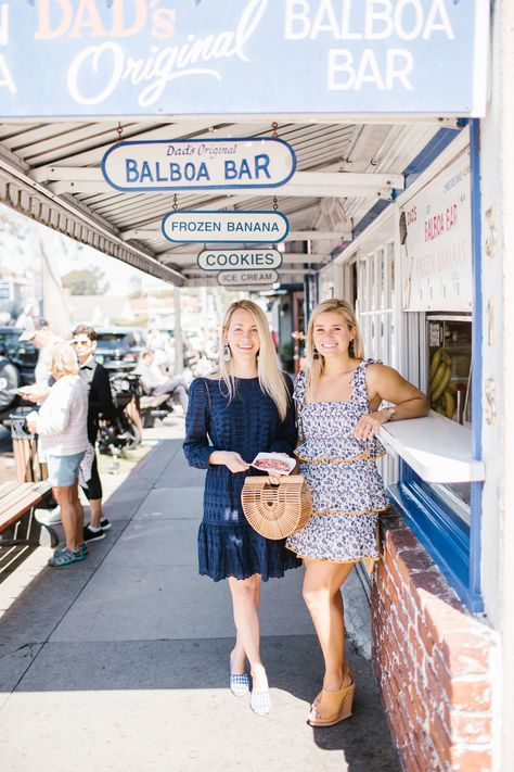 Jillian Attaway and Allison Norton share ideas for how to spend a perfect day in Newport Beach with a trip to Balboa Island // Rhyme & Reason What To Wear In Newport Beach California, Newport Beach California Outfits, Balboa Island Newport Beach, Balboa Island, Marina Village, British Celebrities, Newport Beach California, California Outfits, Summer Fashion Beach