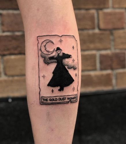 46 Amazing Fleetwood Mac and Stevie Nicks Tattoos - NSF - Music Magazine Stevie Nicks Tattoo, Tarot Card Tattoo, Tarot Tattoo, Fan Tattoo, Cute Tats, Lyric Tattoos, Witch Tattoo, Gold Tattoo, Creepy Tattoos