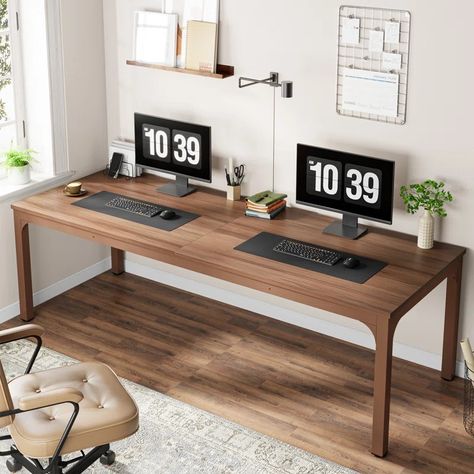 17 Stories Alyzia 78.8'' W Rectangle Computer Desk & Reviews | Wayfair Principals Office Decor, Desk 2 Person, Double Computer Desk, Long Computer Desk, 2 Person Desk, Business Table, Double Desk, Principals Office, Long Desk