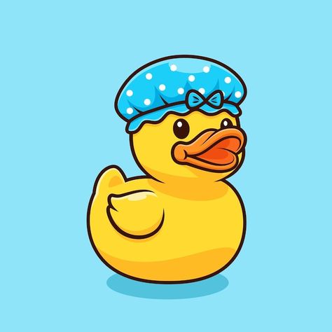 Cute rubber duck shower cap vector cartoon design illustration 🛀 Rubber Duck Illustration, Rubber Duck Drawing, Shower Illustration, Yellow Floor, Duck Illustration, Duck Drawing, Duck Cartoon, Rubber Ducks, Sticker Ideas