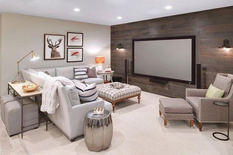 10 Undeniably Fun Media Room Ideas | Hunker Dream Basement, Rustic Basement, Living Tv, Basement Living Rooms, Basement Apartment, Small Basements, Basement Makeover, Decor Ikea, Basement Design Ideas