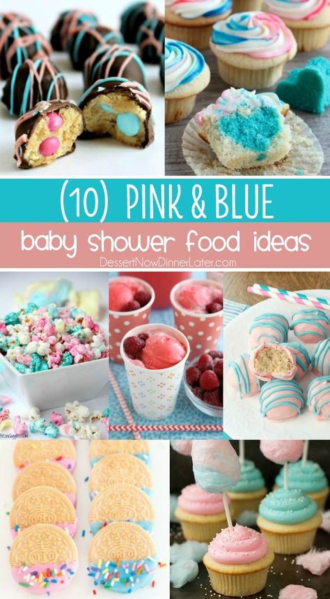 Your guests will "ooh" and "aah" over these tasty pink and blue baby shower food ideas! Perfect for a gender reveal party or adorable baby shower. Baby Shower Sweets Table, Pink And Blue Baby Shower, Gender Reveal Dessert, Gender Reveal Food, Gender Reveal Party Food, Baby Shower Food Ideas, Shower Food Ideas, Baby Shower Food For Girl, Simple Gender Reveal