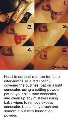 How To Conceal Tattoos... #Various #Trusper #Tip Covering Tattoos With Makeup, Tattoo Makeup Coverup, Tattoo Concealer, Light Concealer, Hidden Tattoos, Tattoo Care, Tattoo Cover-up, Makeup Tattoos, Cover Up Tattoo