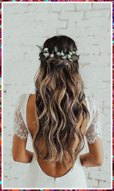 Wedding Hair Down - Pamper yourself today! Visit to find the awesome brands and items you need today. Waterfall Braid Wedding Hair, Bridal Hair With Bangs, Hippie Wedding Hair, Braid Wedding Hair, Prom Hair Up, Braid Wedding, Prom Hair Medium, Prom Hair Updo, Prom Hairstyles For Short Hair